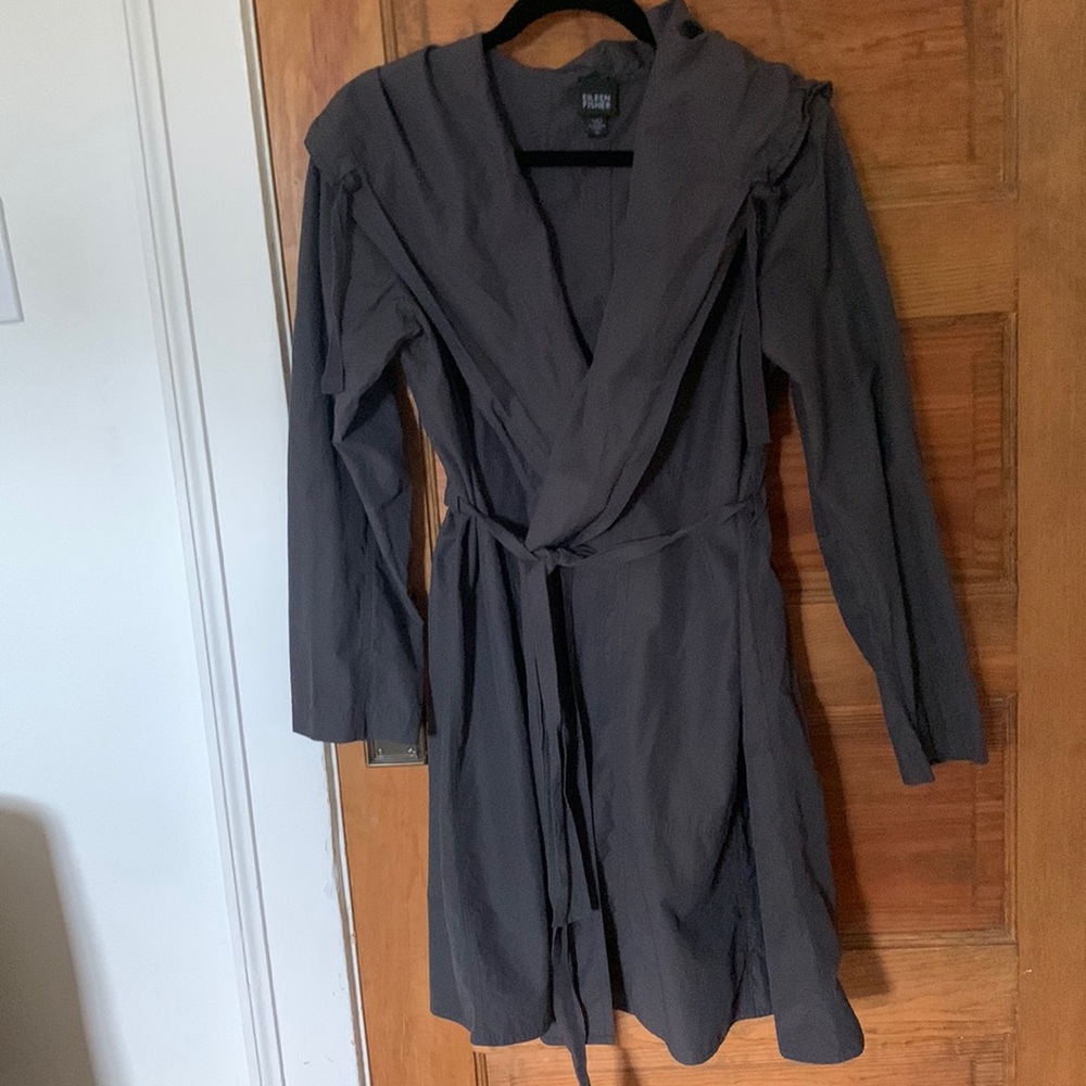 Eileen Fisher Raincoat with adjustable hood, Charcoal Gray, Size XS